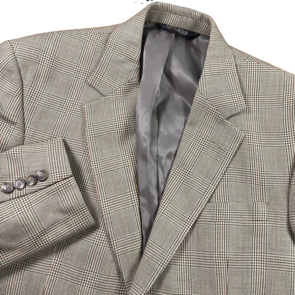 Jos A Bank Wool Silk Blazer Men Size 40R Gray Glen Plaid Sport Coat Jacket